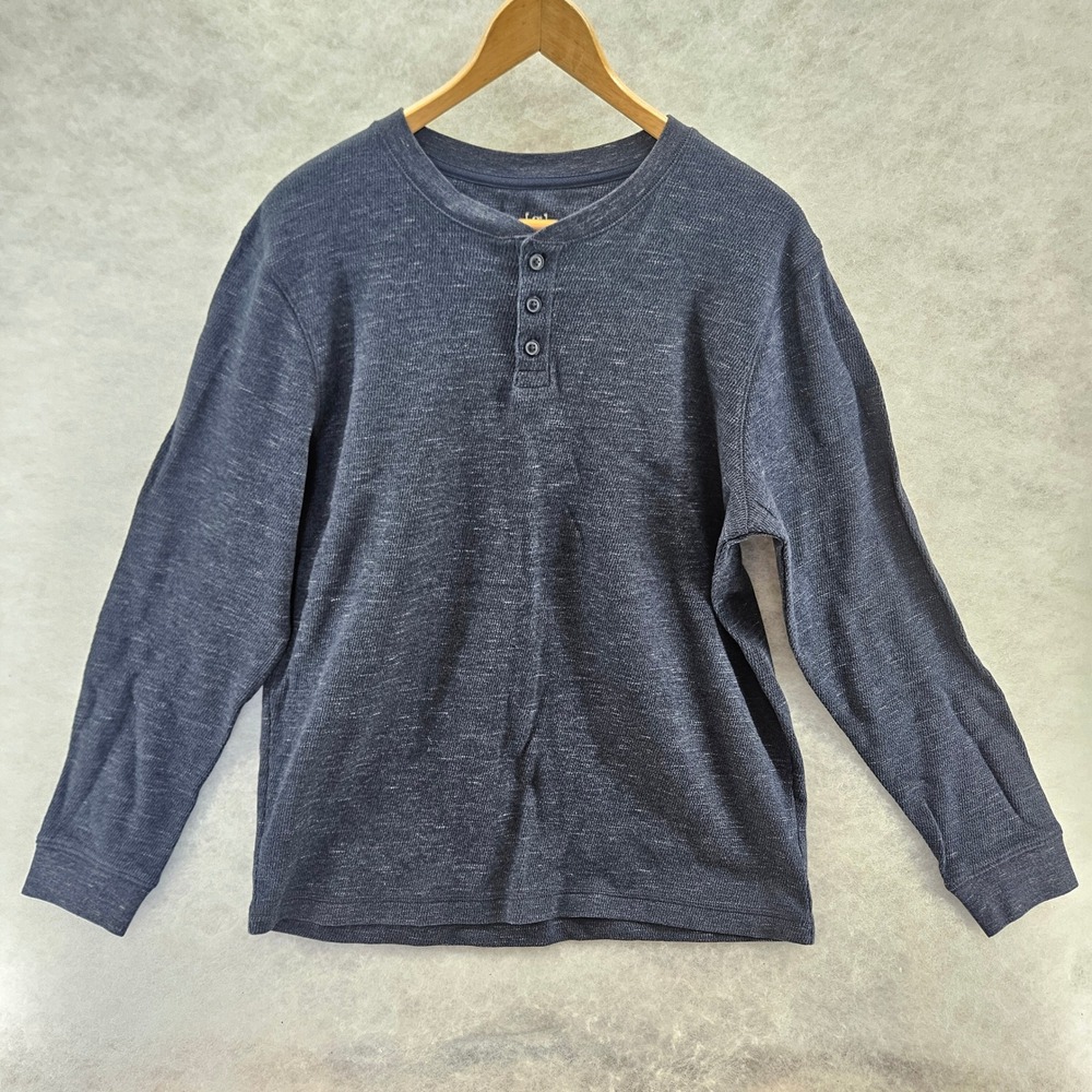 George Long Sleeve Henley‎ Shirt Navy Blue Heathered Knit Men's Size Large
